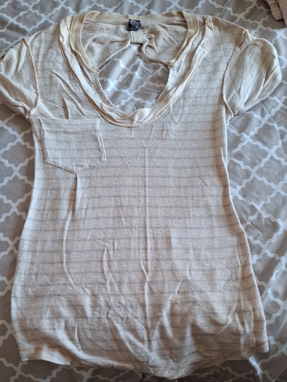 Free People Cream Short Sleeve Scoop Pocket Tee